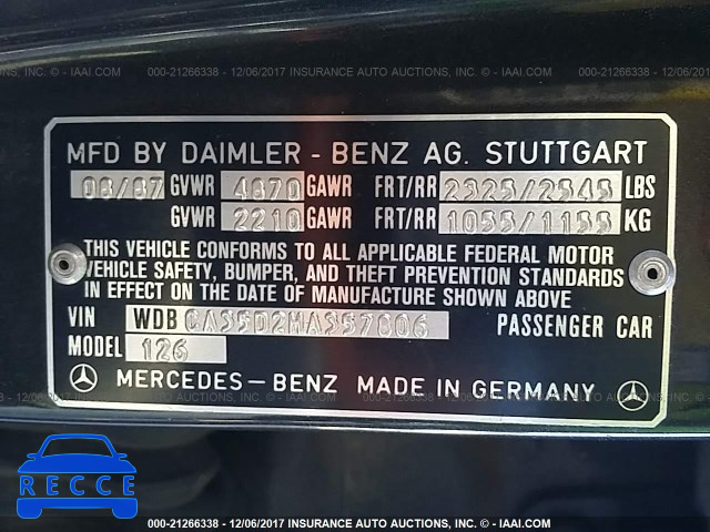 1987 Mercedes-benz 420 SEL WDBCA35D2HA357806 image 8