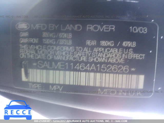 2004 Land Rover Range Rover HSE SALME11464A152626 image 8