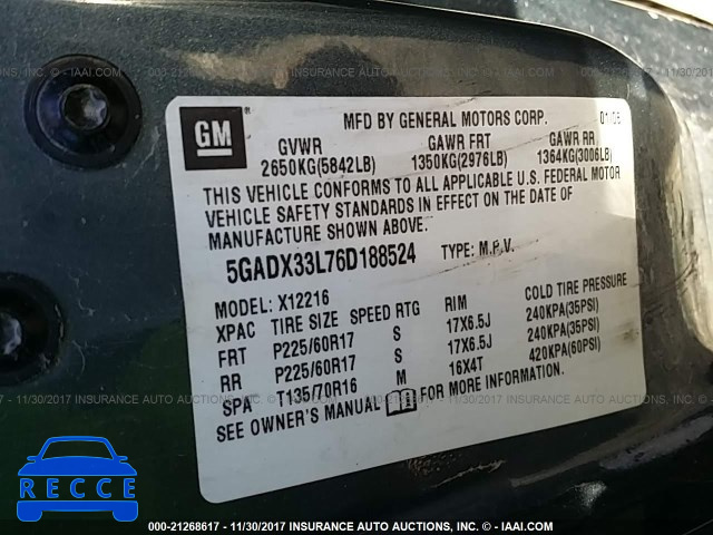 2006 Buick Terraza CXL 5GADX33L76D188524 image 8