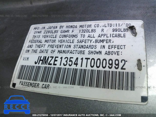 2001 Honda Insight JHMZE13541T000992 Bild 8