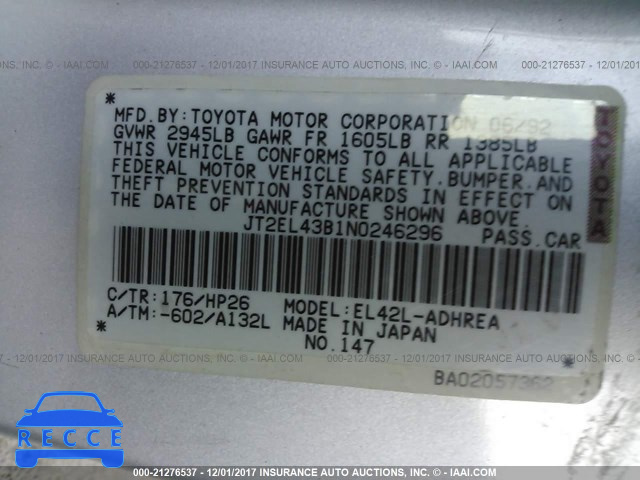 1992 Toyota Tercel DELUXE JT2EL43B1N0246296 image 8