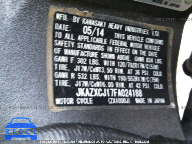 2015 Kawasaki ZX1000 J JKAZXCJ17FA024188 зображення 9
