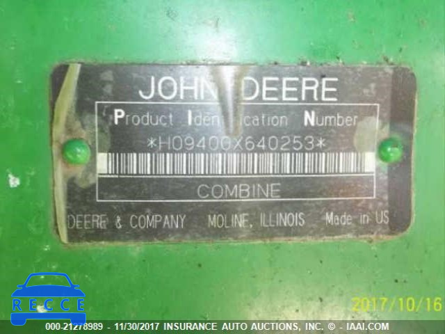 1991 JOHN DEERE 9400 COMBINE H09400X640253 image 9