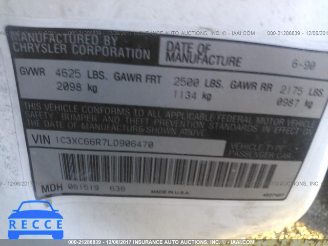 1990 Chrysler New Yorker C-BODY LANDAU 1C3XC66R7LD906470 image 8