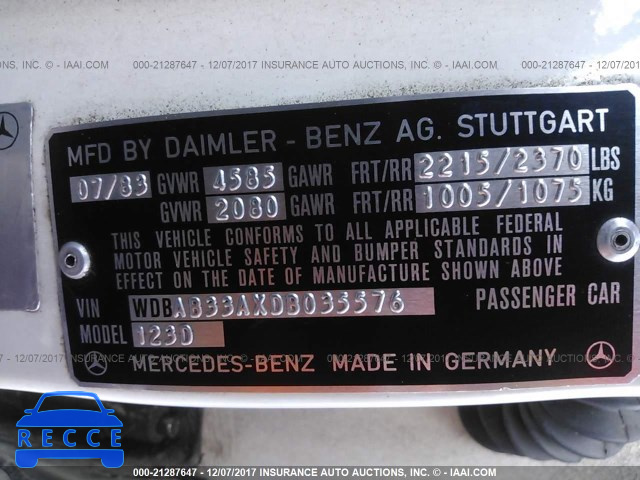 1983 Mercedes-benz 300 DT WDBAB33AXDB035576 зображення 8