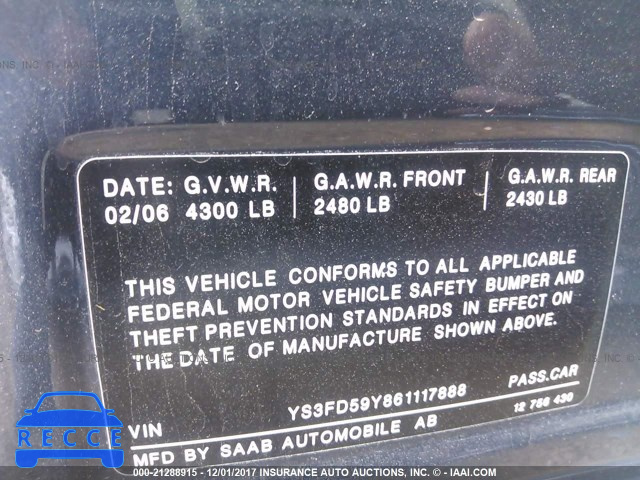 2006 Saab 9-3 YS3FD59Y861117888 image 8