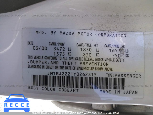2000 Mazda Protege DX/LX JM1BJ2221Y0262315 image 8
