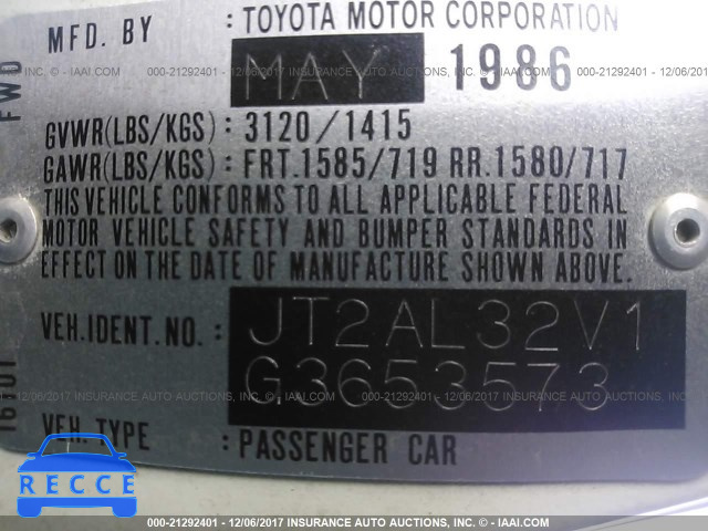 1986 Toyota Tercel DELUXE JT2AL32V1G3653573 image 8