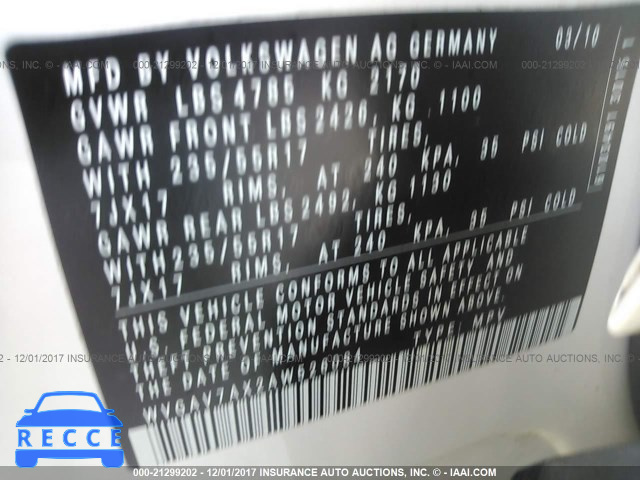 2010 Volkswagen Tiguan S/SE/SEL WVGAV7AX2AW526084 image 8