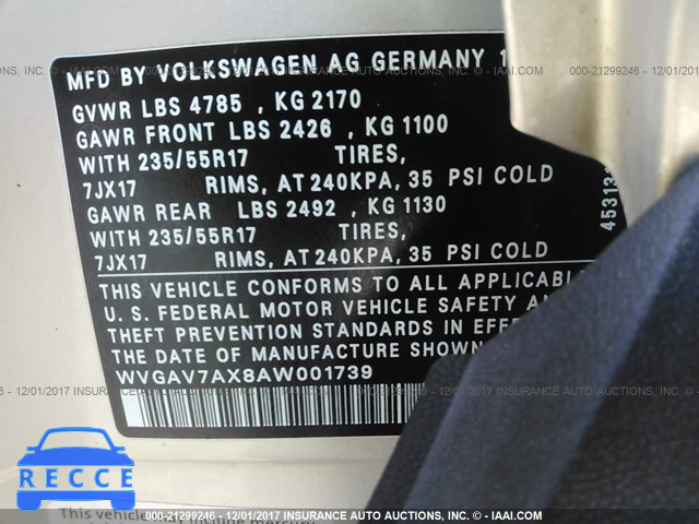 2010 Volkswagen Tiguan S/SE/SEL WVGAV7AX8AW001739 зображення 8