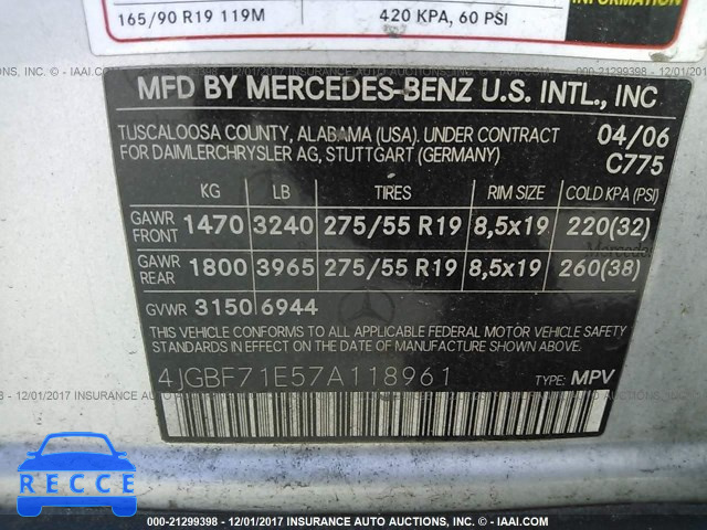 2007 Mercedes-benz GL 450 4MATIC 4JGBF71E57A118961 Bild 8