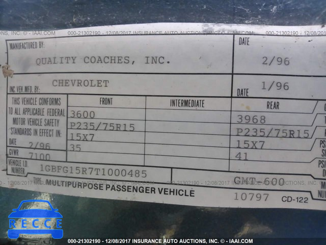 1996 Chevrolet G10 1GBFG15R7T1000485 зображення 8