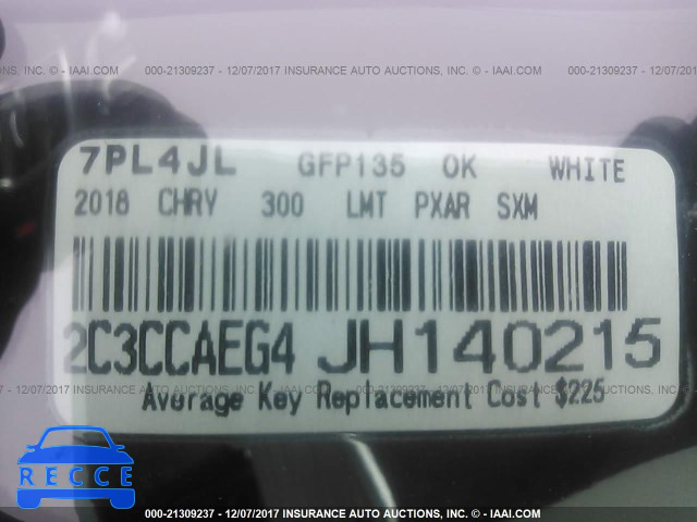 2018 CHRYSLER 300 LIMITED 2C3CCAEG4JH140215 image 8