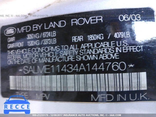 2004 Land Rover Range Rover HSE SALME11434A144760 image 8