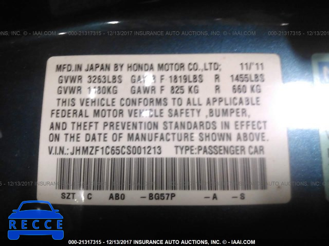 2012 Honda CR-Z EX JHMZF1C65CS001213 image 8