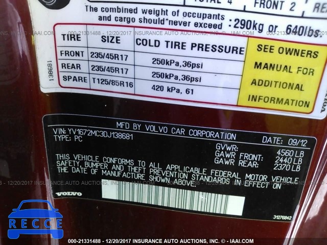 2013 Volvo C70 T5 YV1672MC3DJ138681 image 8