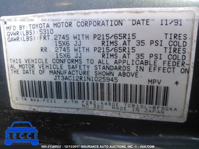 1992 Toyota Previa LE JT3AC12R1N1025945 image 8