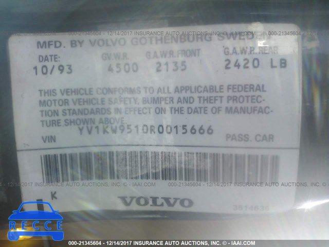 1994 VOLVO 960 YV1KW9510R0015666 зображення 8