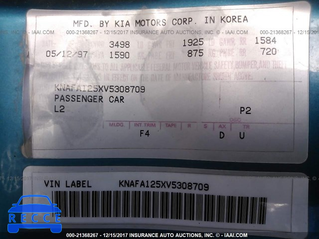 1997 KIA Sephia RS/LS/GS KNAFA125XV5308709 image 8