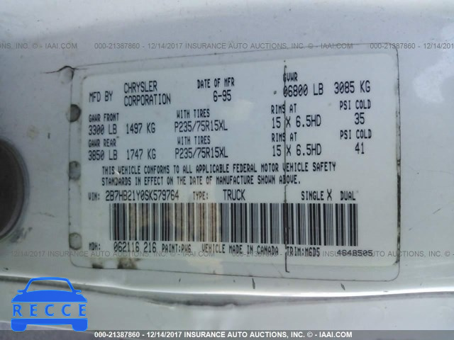 1995 Dodge Ram Van B2500 2B7HB21Y0SK579764 image 8