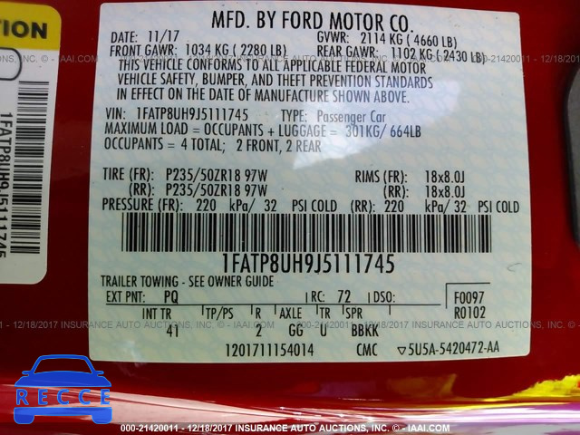 2018 FORD MUSTANG 1FATP8UH9J5111745 image 8