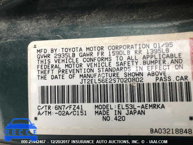 1995 Toyota Tercel DX JT2EL56E2S7020802 image 6
