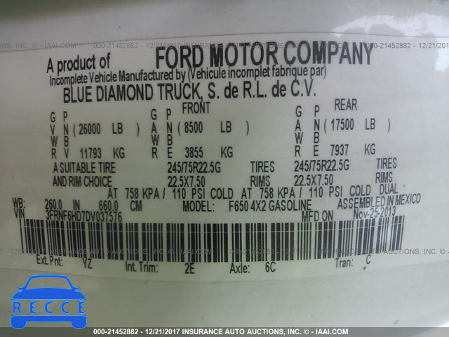 2013 FORD F650 SUPER DUTY 3FRNF6HD7DV037576 Bild 9