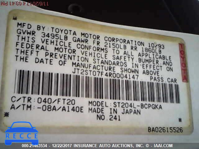 1994 Toyota Celica GT JT2ST07F4R0004147 зображення 8