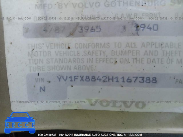 1987 VOLVO 740 GLE YV1FX8842H1167388 image 8