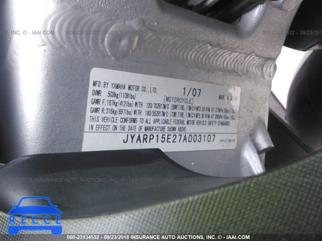 2007 YAMAHA FJR1300 JYARP15E27A003107 image 9