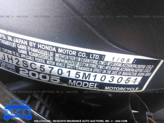 2005 HONDA CBR1000 RR JH2SC57015M103051 image 9