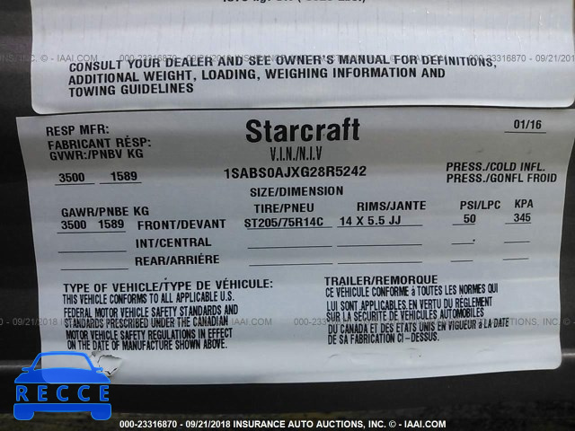 2016 STARCRAFT AR-ONE 1SABS0AJXG28R5242 image 8