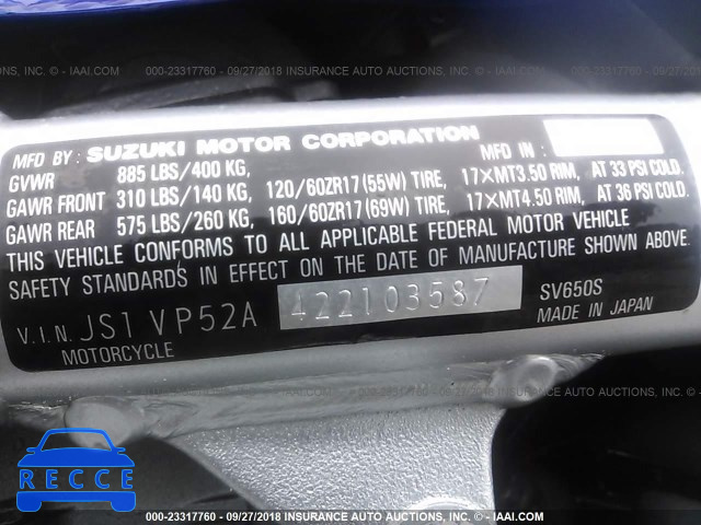 2002 SUZUKI SV650 S JS1VP52A422103587 image 9