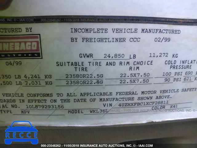 1999 FREIGHTLINER CHASSIS X LINE MOTOR HOME 4UZHXFBC1XCF28811 image 8