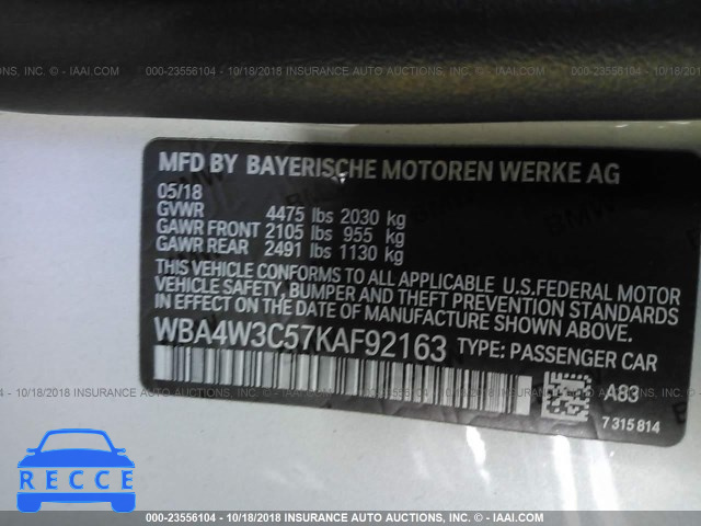 2019 BMW 430I WBA4W3C57KAF92163 зображення 8