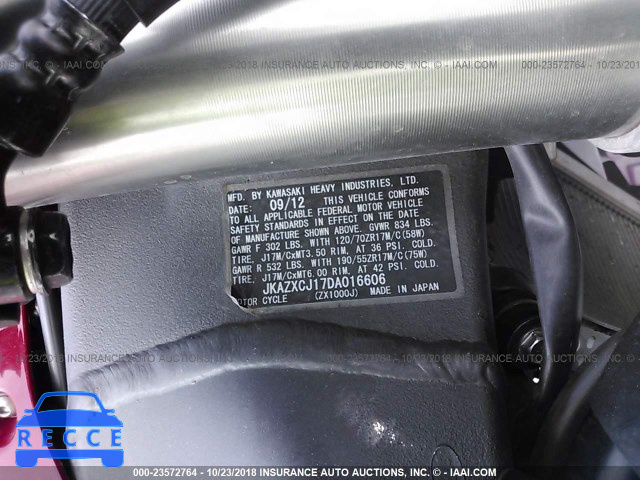 2013 KAWASAKI ZX1000 J JKAZXCJ17DA016606 image 9