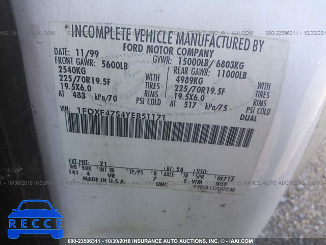 2000 FORD F450 SUPER DUTY 1FDXF47S4YEB51171 Bild 9