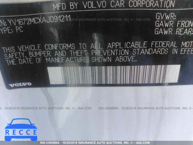 2010 VOLVO C70 T5 YV1672MCXAJ091211 image 8