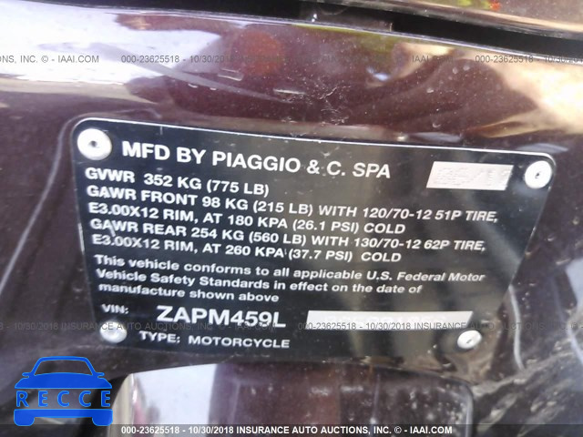 2012 VESPA GTS 300 SUPER ZAPM459L8C5901056 Bild 9