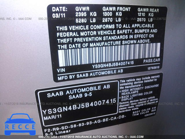 2011 SAAB 9-5 TURBO YS3GN4BJ5B4007415 image 8