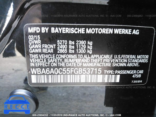 2015 BMW 640 I/GRAN COUPE WBA6A0C55FGB53715 зображення 8
