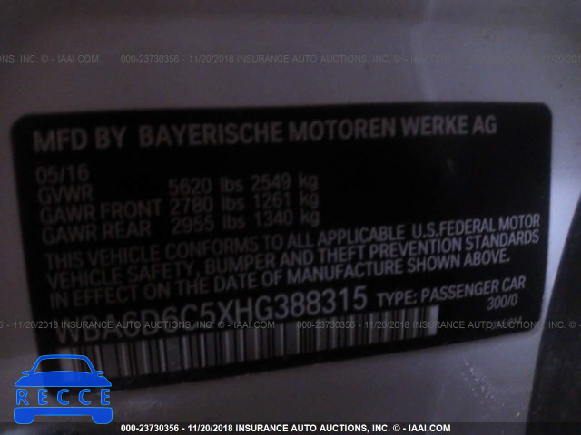 2017 BMW 650 XI/GRAN COUPE WBA6D6C5XHG388315 зображення 8