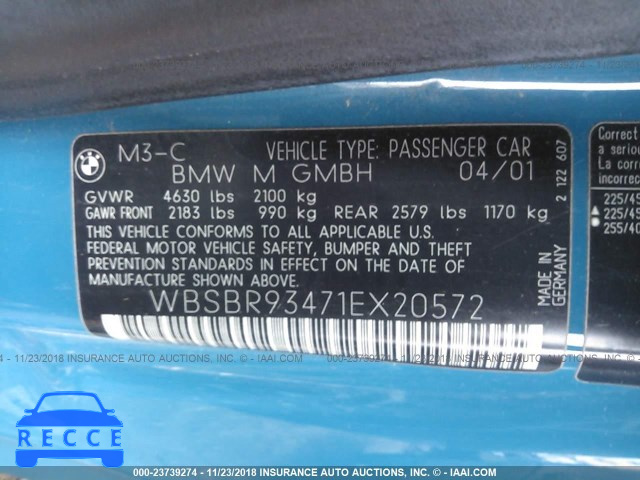 2001 BMW M3 CI WBSBR93471EX20572 зображення 8