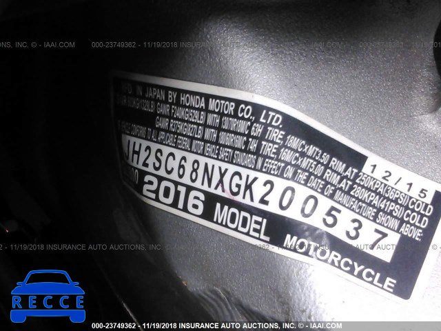 2016 HONDA GL1800 ABS JH2SC68NXGK200537 image 9