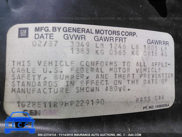 1987 PONTIAC FIERO 1G2PE11R9HP229190 Bild 8