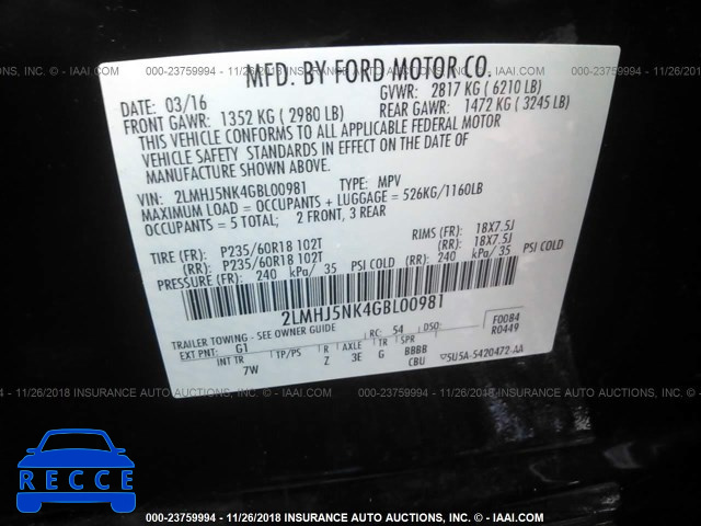 2016 LINCOLN MKT 2LMHJ5NK4GBL00981 зображення 8