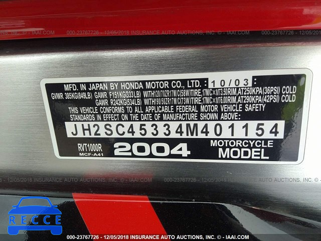 2004 HONDA RVT1000 R JH2SC45334M401154 image 9