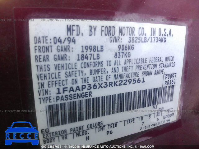 1994 FORD TEMPO GL 1FAAP36X3RK229561 image 8