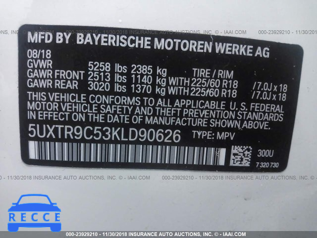 2019 BMW X3 XDRIVE30I 5UXTR9C53KLD90626 image 8