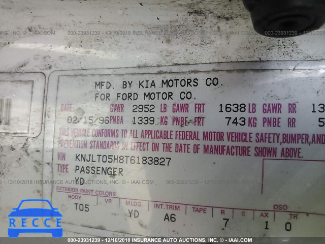 1996 FORD ASPIRE KNJLT05H8T6183827 зображення 8